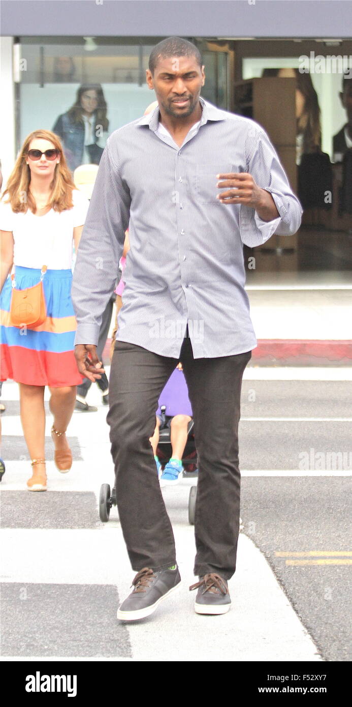 Basketball player Metta World Peace goes shopping in Beverly Hills