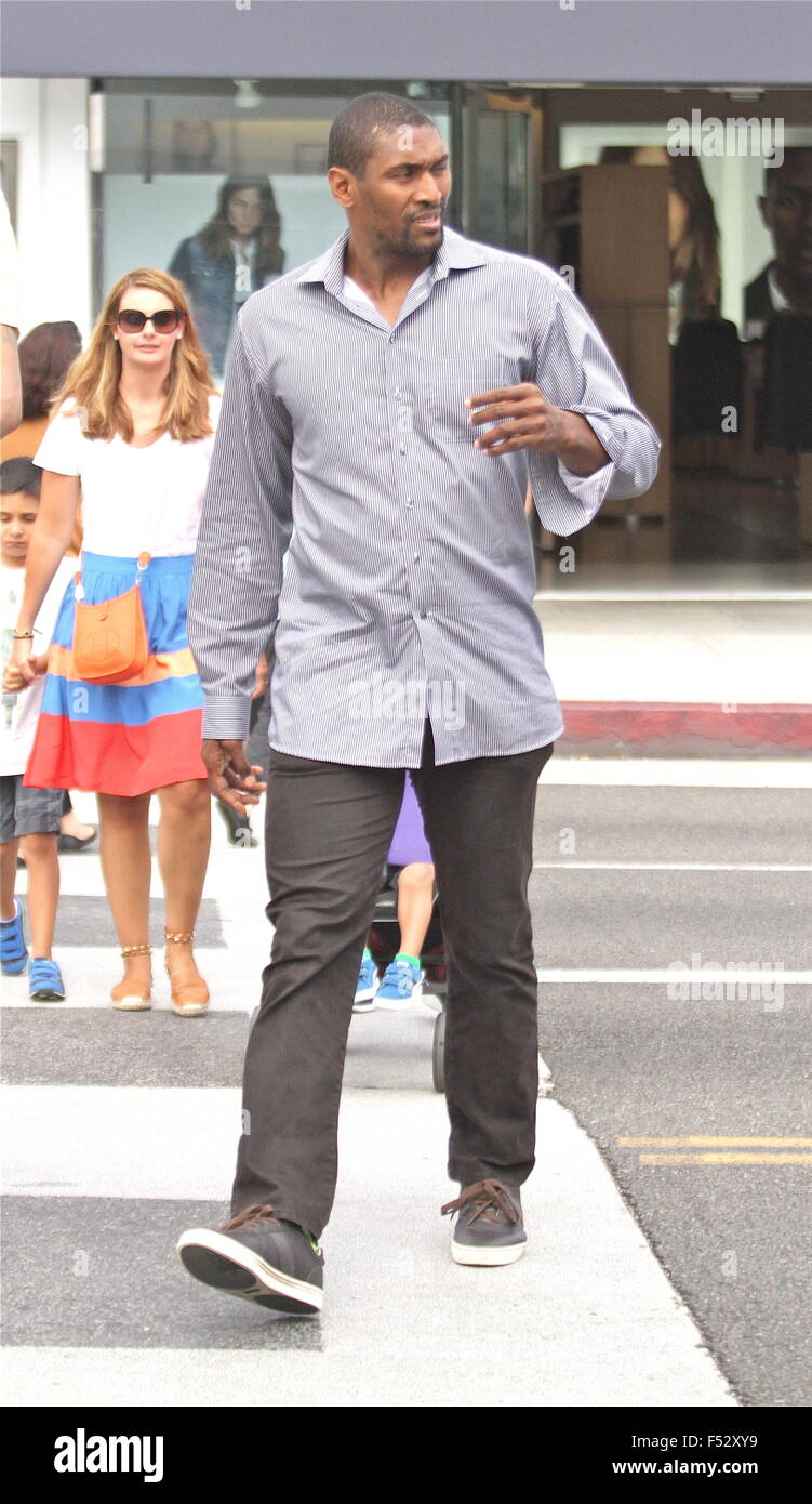 Basketball player Metta World Peace goes shopping in Beverly Hills