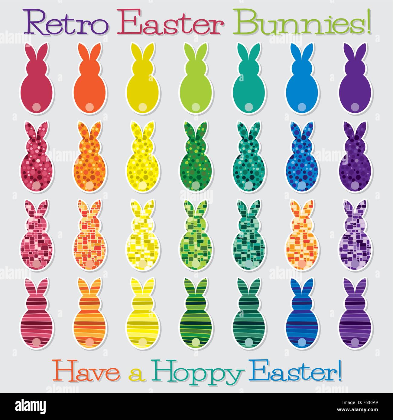 Bright retro Happy Easter Bunny set in vector format Stock Vector Image ...