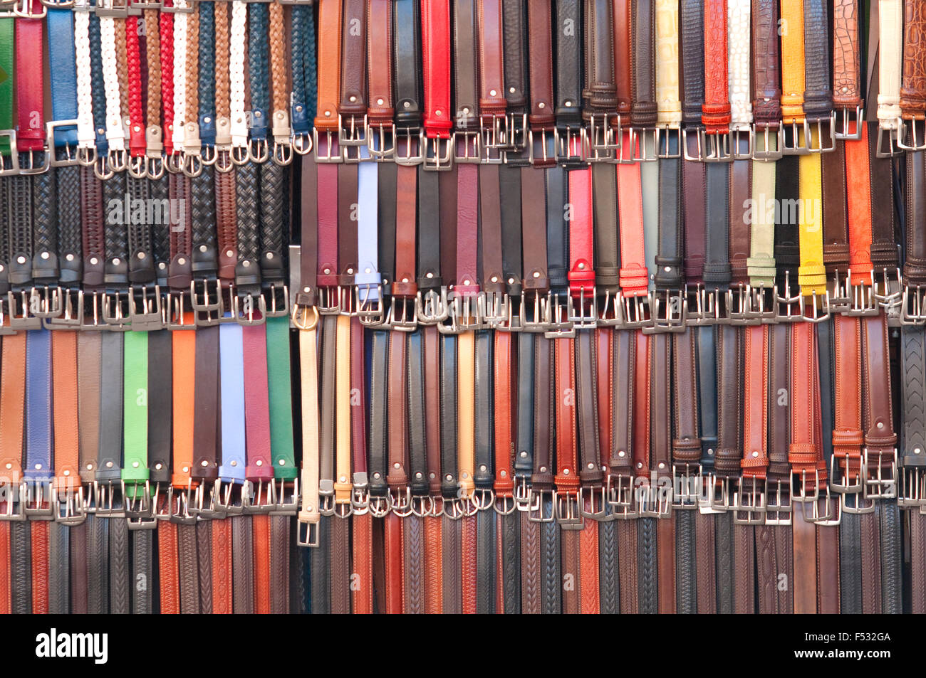 Italy, Tuscany, Florence, Leather Belts at a Market Stock Photo Alamy