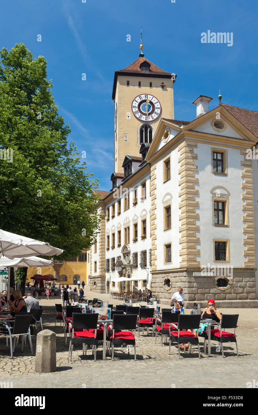 Germany, the Bavarian Forest, Regensburg, townhall, Zieroldsplatz & Kohlenmarkt Stock Photo