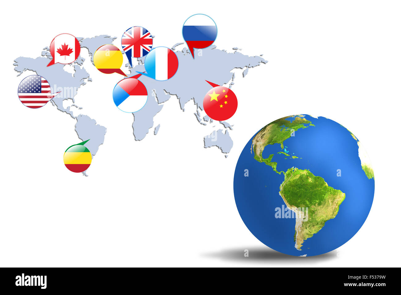 Colorful earth and map in the gray room. Elements of this image furnished by NASA Stock Photo