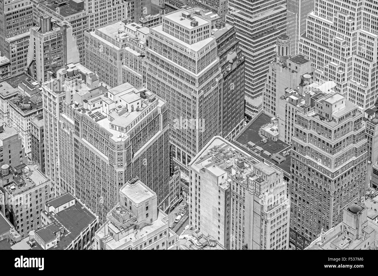 Black and white picture of highrise buildings, Manhattan in New York City, USA. Stock Photo