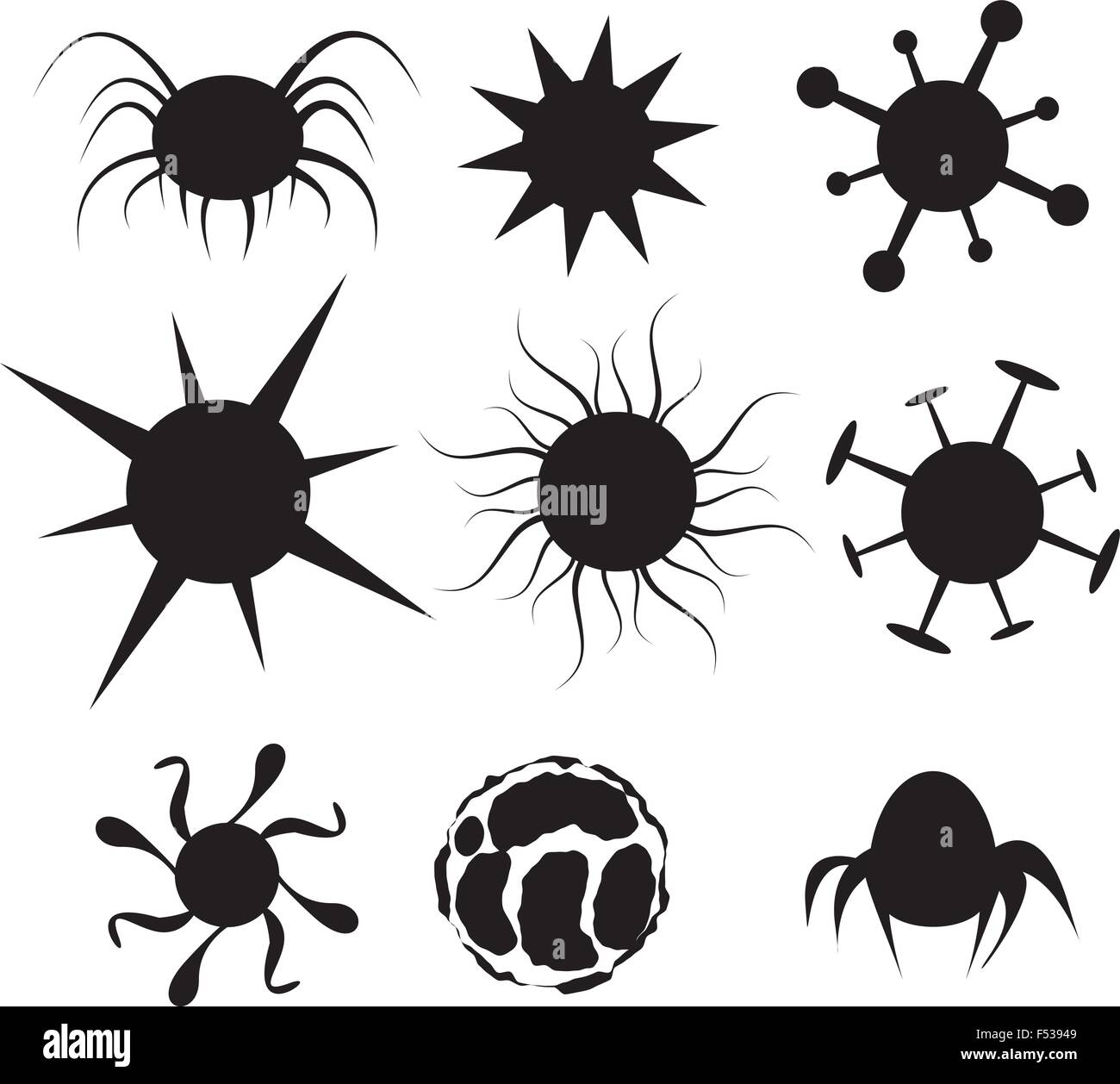 Set of Virus flat icon. Bacteria, disease, pathogen, germ, bacterium hiv and cancer cell Stock Vector