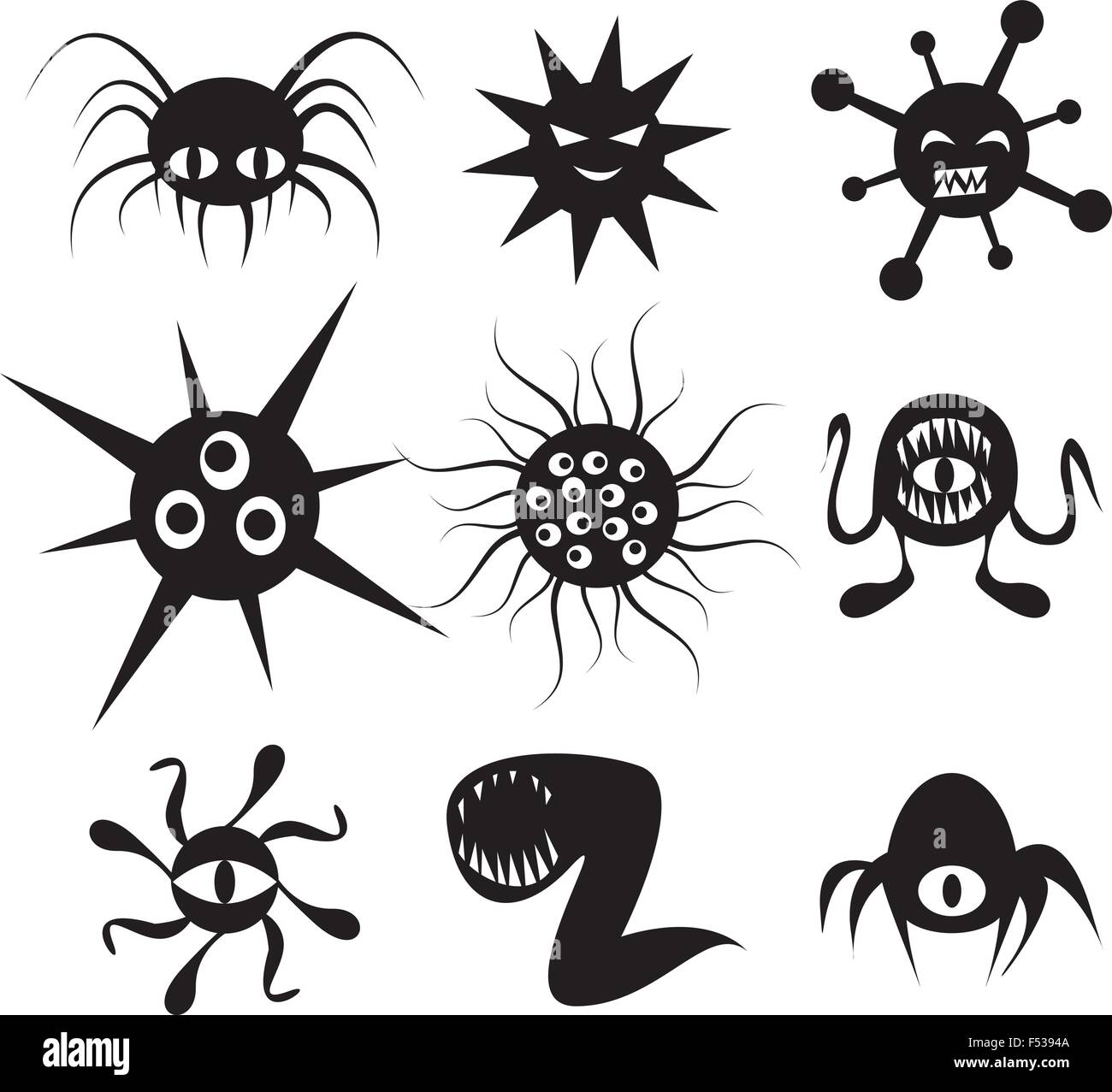 Set of Virus flat icon with emotion. Bacteria and cancer cell, vector Stock Vector