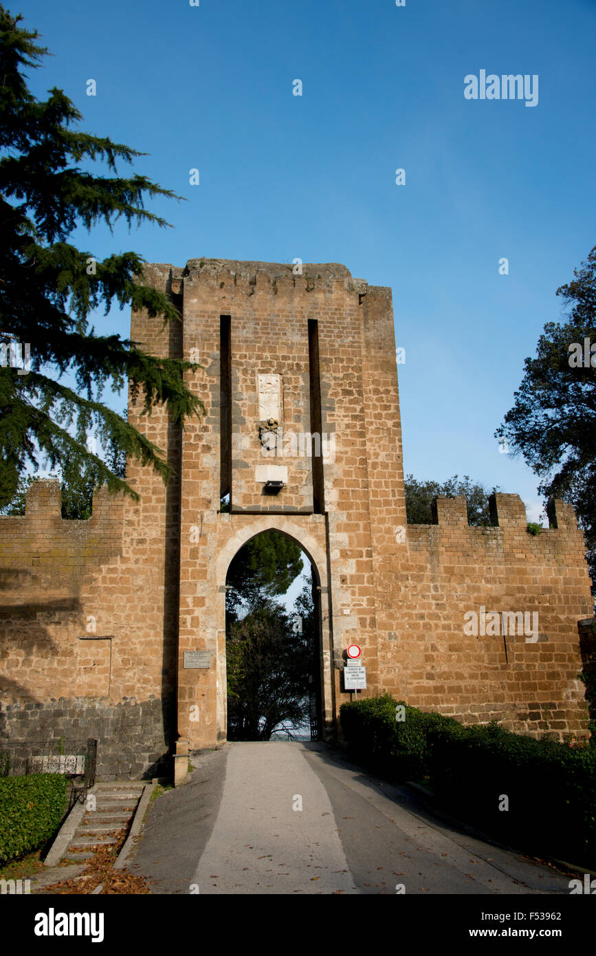 Italy, Orvieto. Medieval city walls and gate. Stock Photo