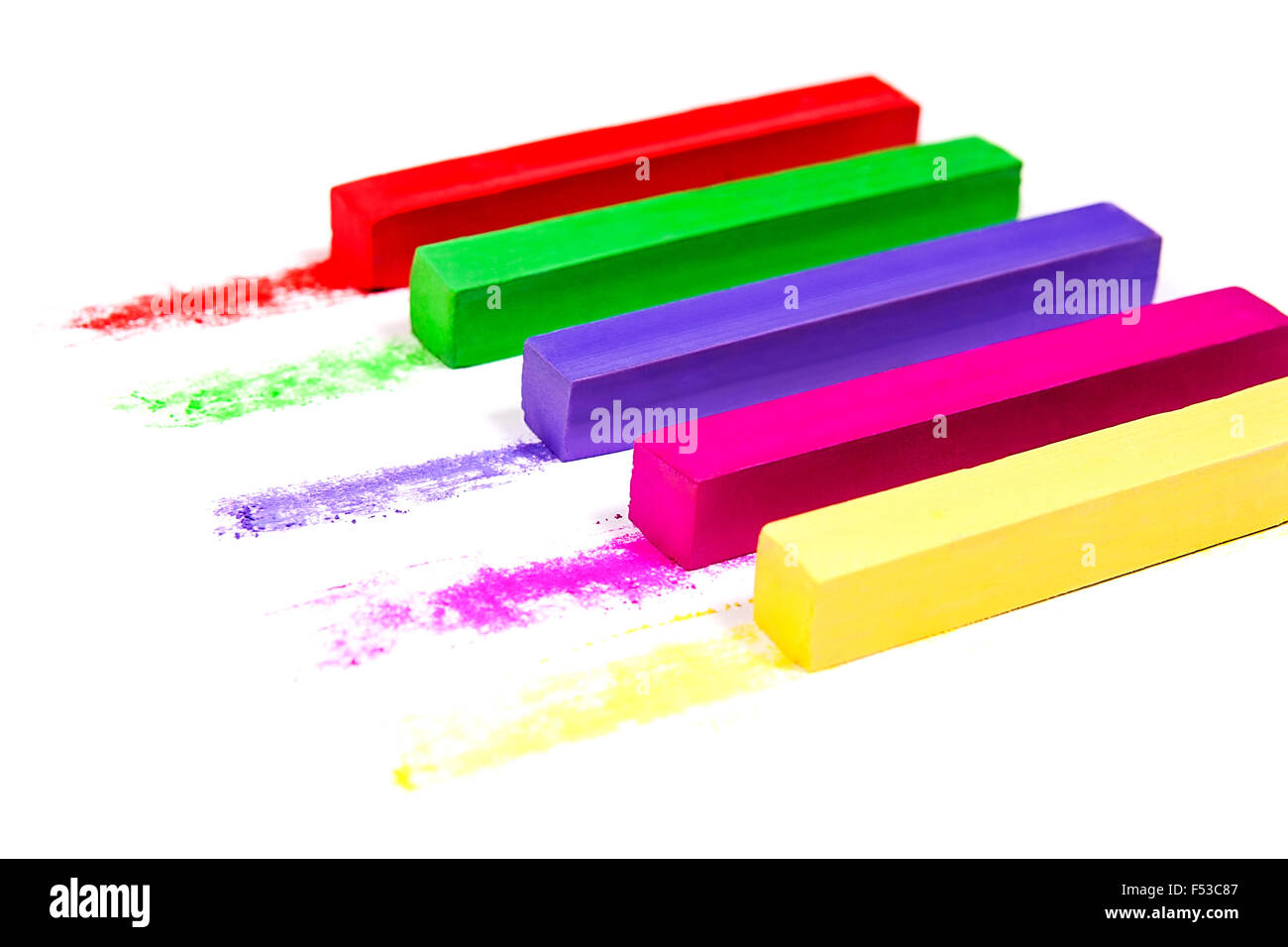 Close up view of the colorful chalk pastels and lines for background. Stock Photo