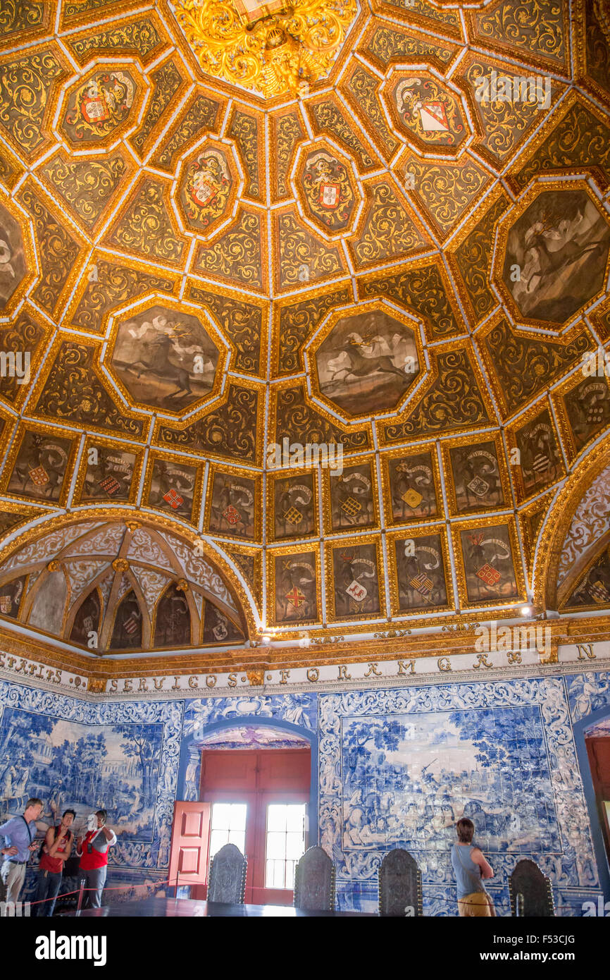 Heraldry room, Interior of the Palacio Nacional de Sintra, the national palace, Sintra, Portugal Stock Photo
