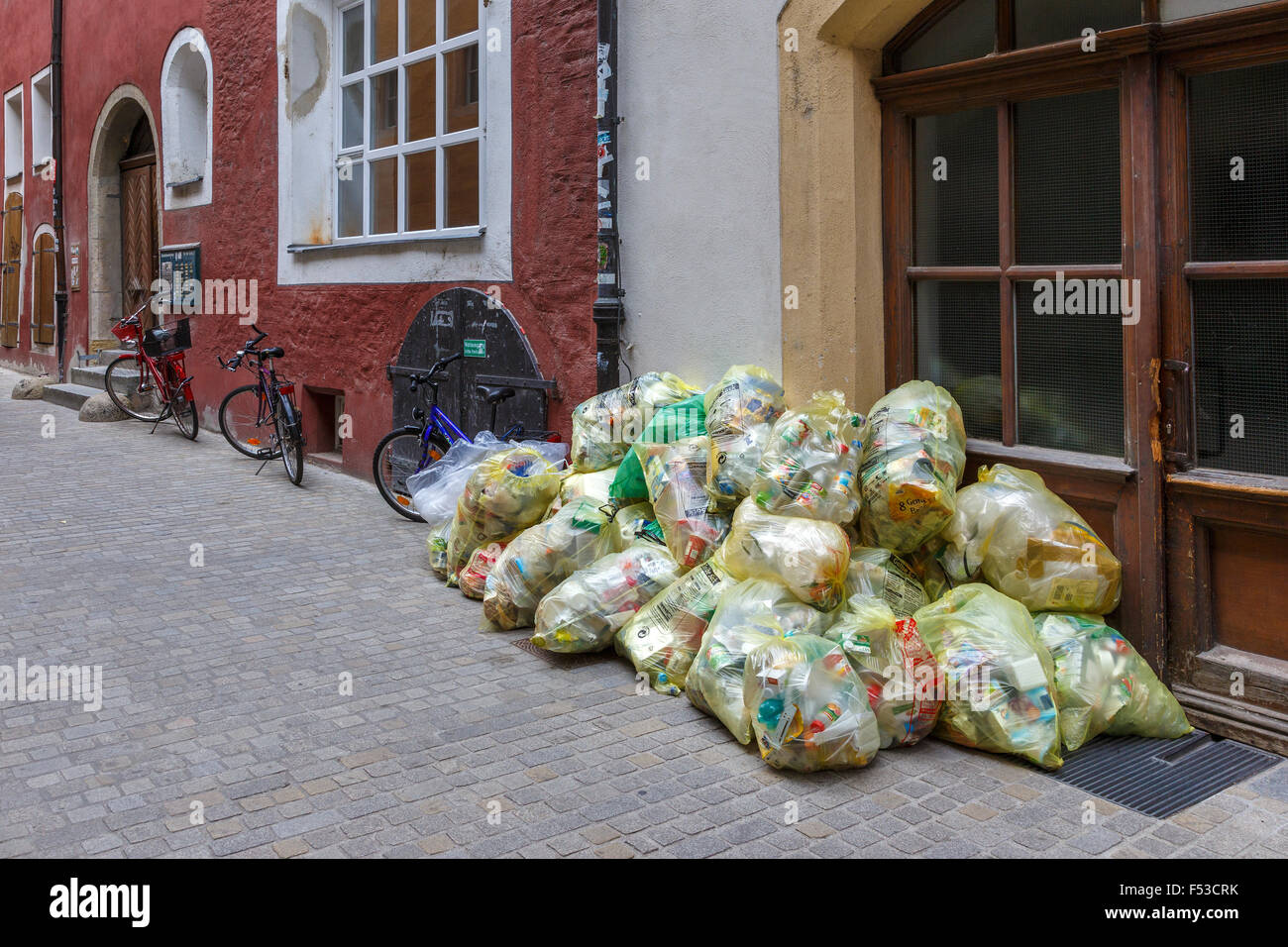 Rubbish collection day on the streets of Regensburg, Germany Stock ...