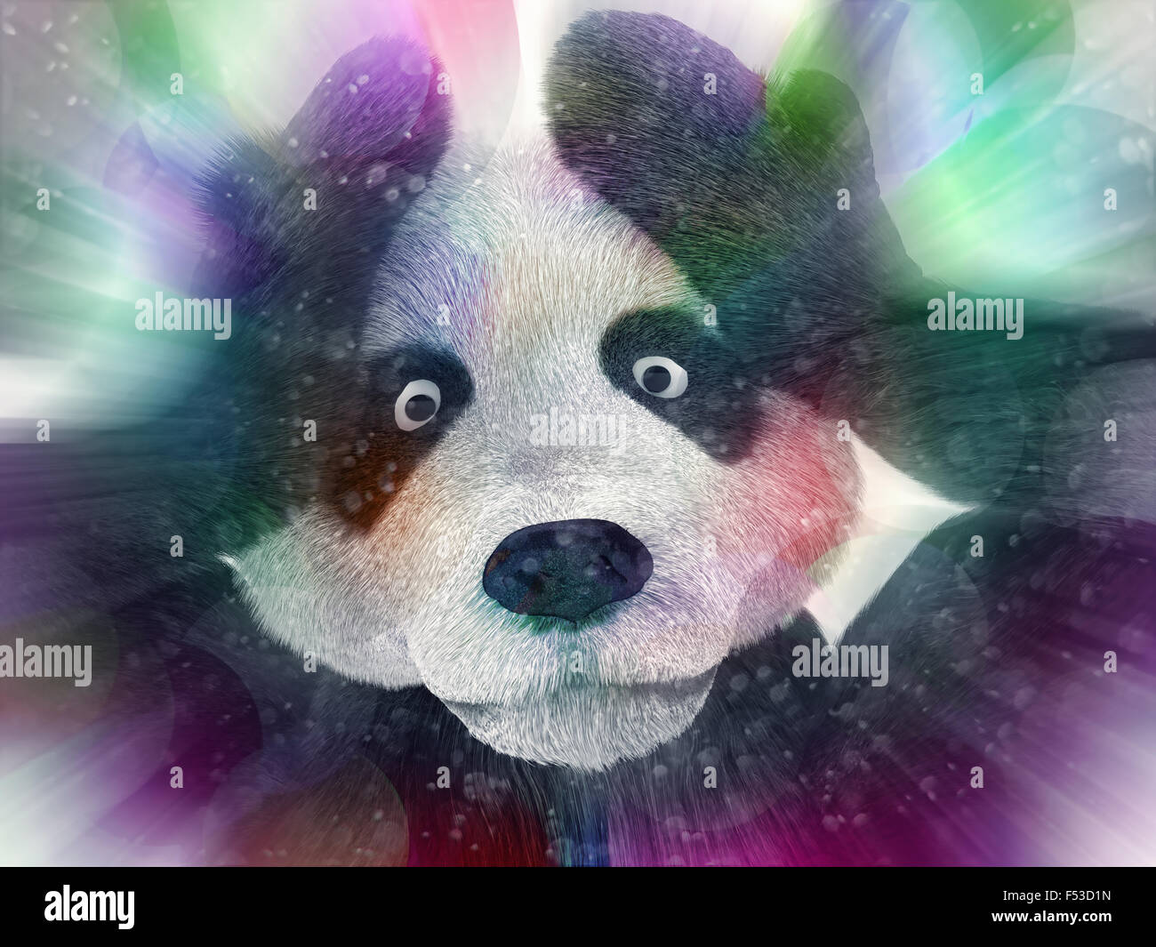 sick character panda bamboo junkie experiencing strong hallucinations and fear closes the muzzle paws. Psychedelic condition of Stock Photo