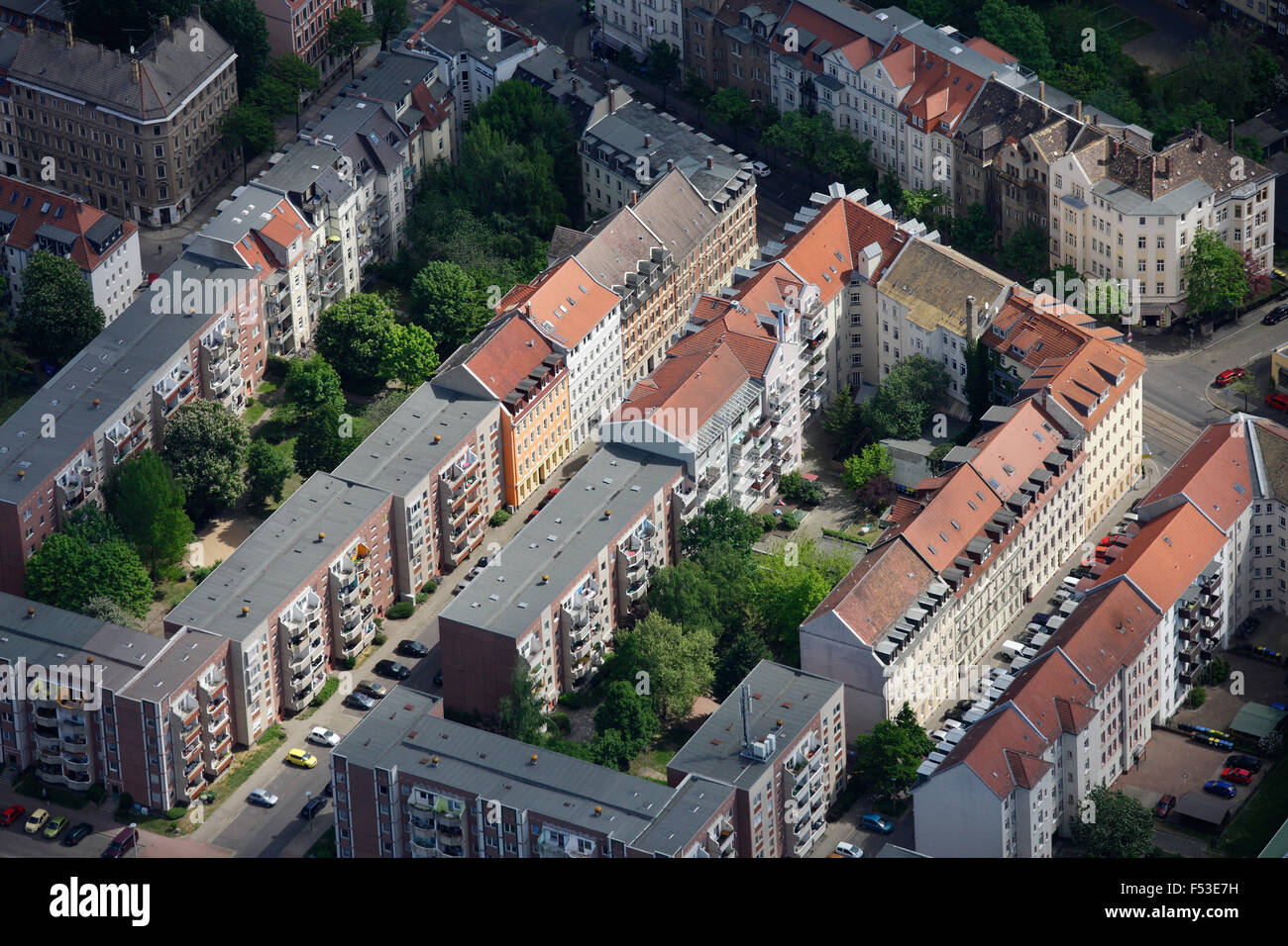 13.05.2015, Leipzig, Saxony, Germany Old buildings and prefabricated