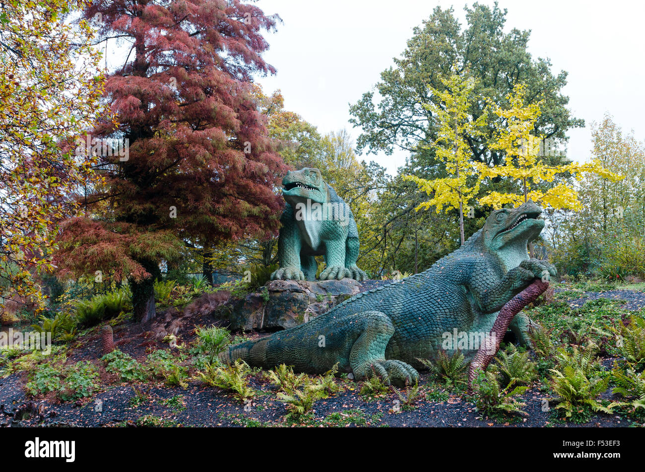 The Dinosaur statues of Crystal Palace Gardens, London Stock Photo Alamy