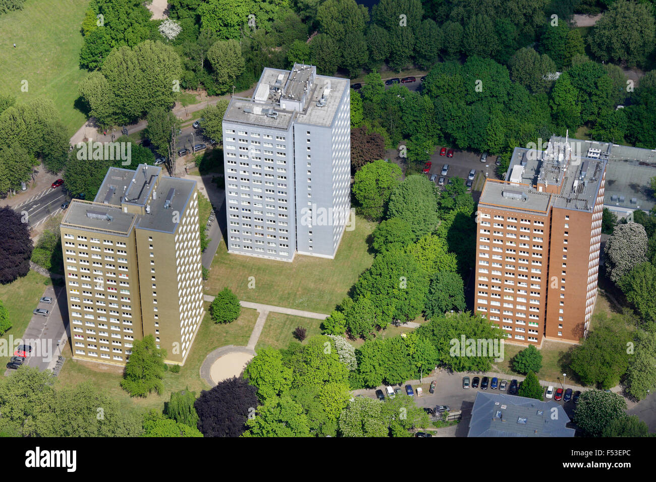 13.05.2015, Leipzig, Saxony, Germany Three renovated prefabricated
