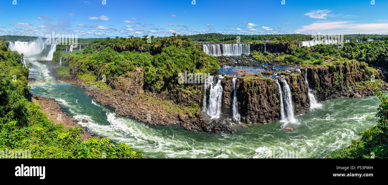 Panoramic view at Iguazu Falls, one of the New Seven Wonders of Nature, Brazil Stock Photo