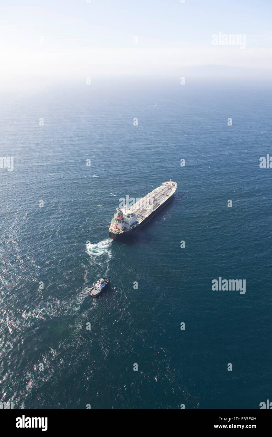 tanker ship at sea aerial Stock Photo