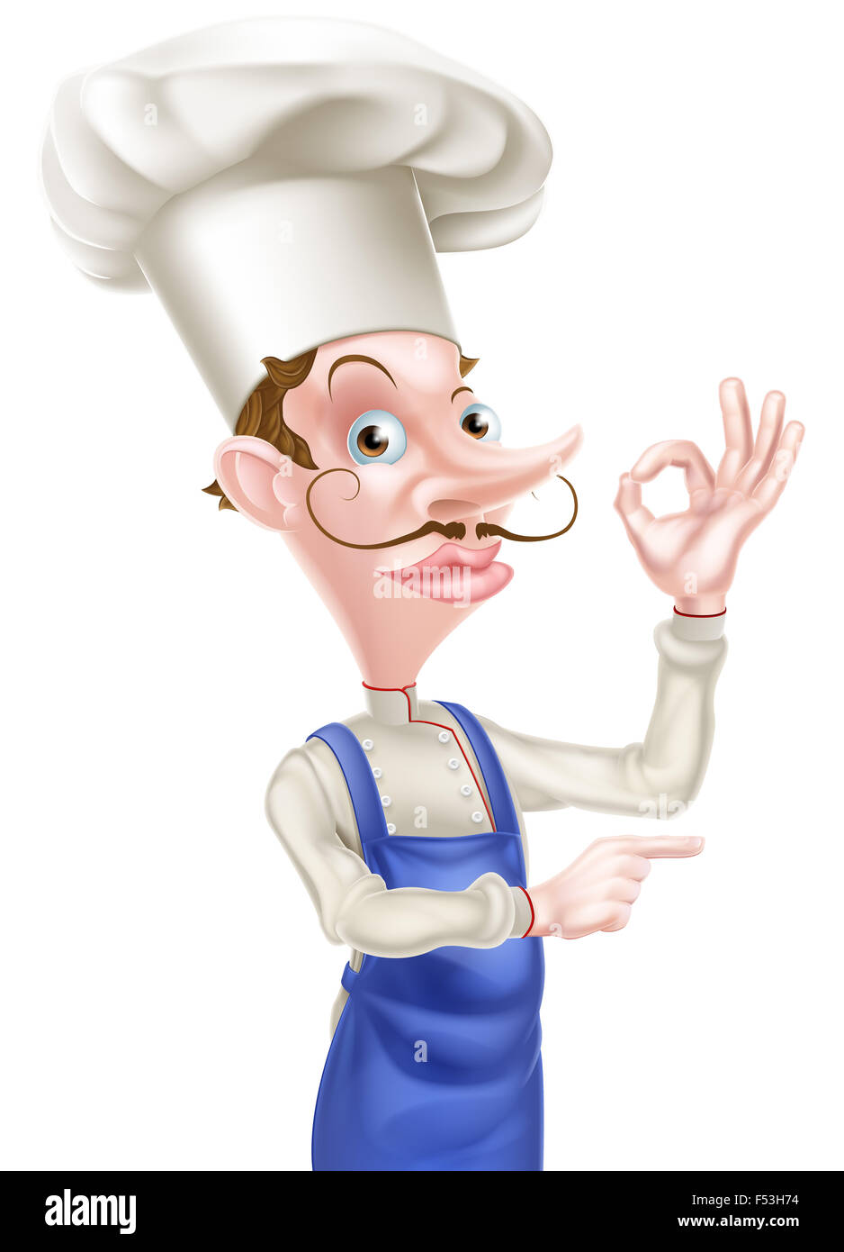 An illustration of a cartoon chef doing a perfect or okay sign and pointing Stock Photo