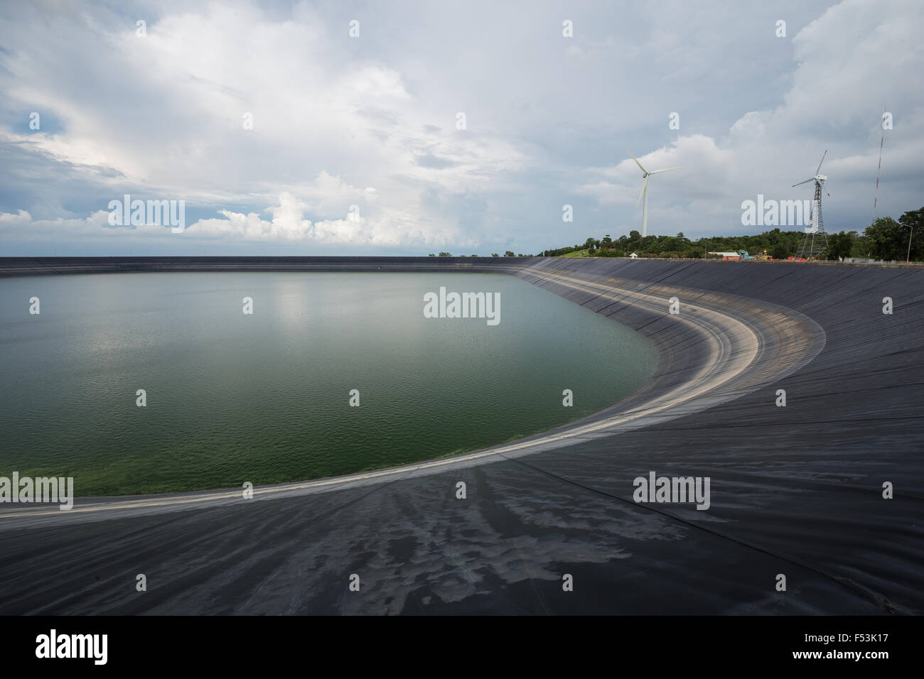 Lam Takong reservoir (water reservoir with plastic liner), Nakhon Ratchasima, Thailand Stock Photo