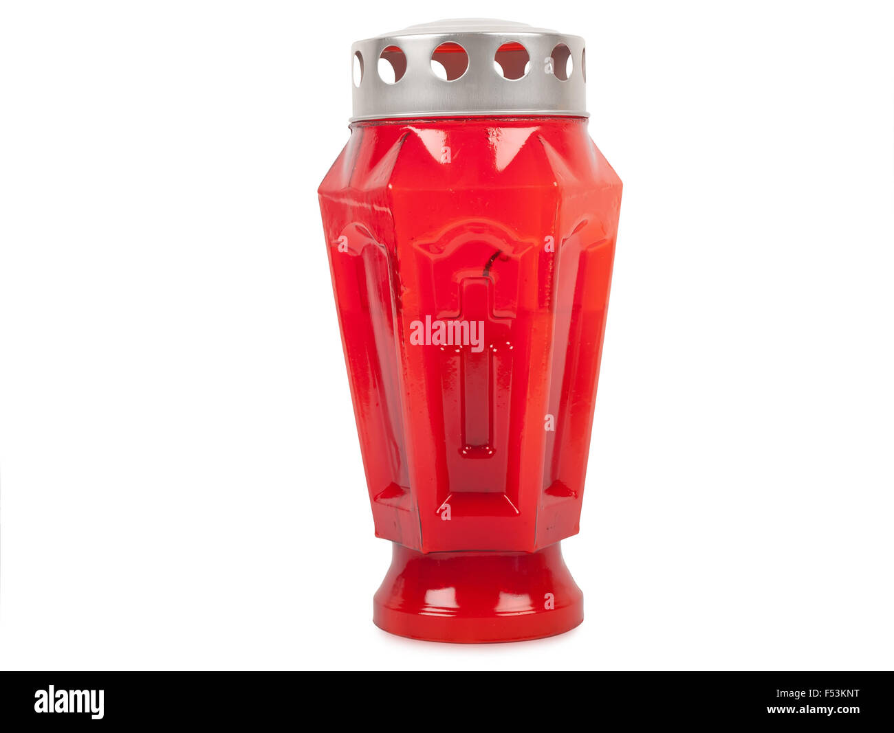 red cemetery lantern candle isolated on white background Stock Photo
