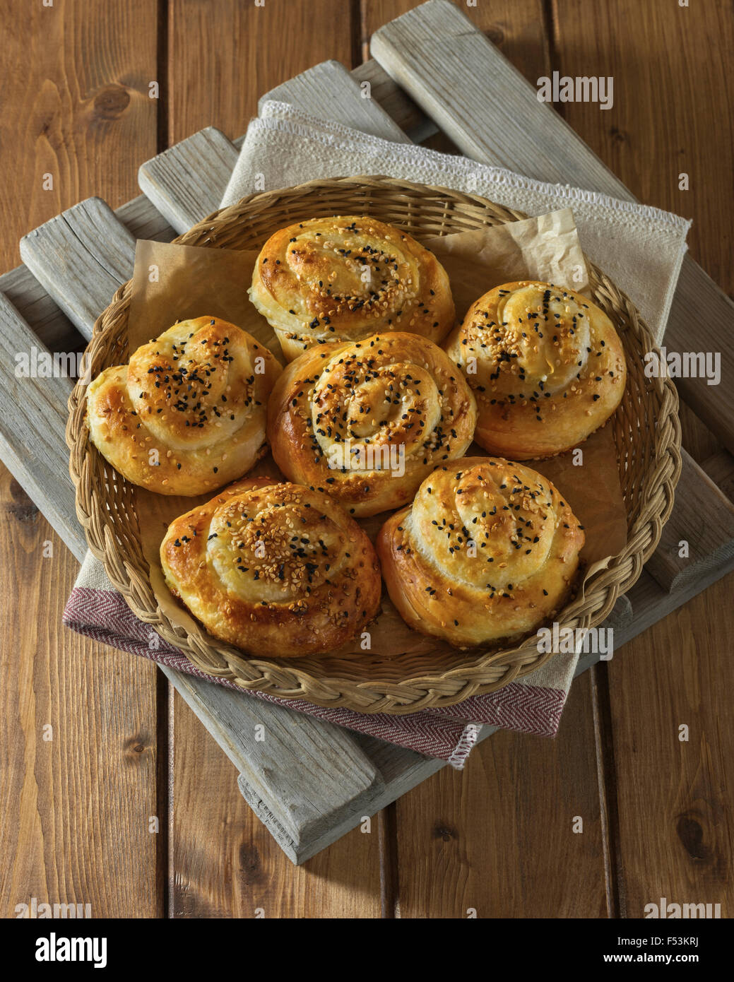Bureks. Balkan baked filo pastry snack. Stock Photo
