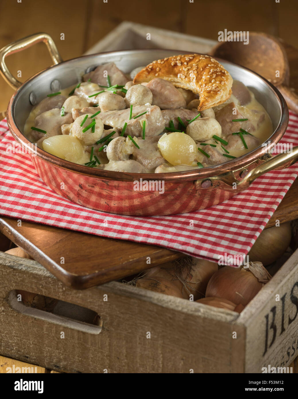 Blanquette de veau à l'ancienne. White veal stew. France Food Stock