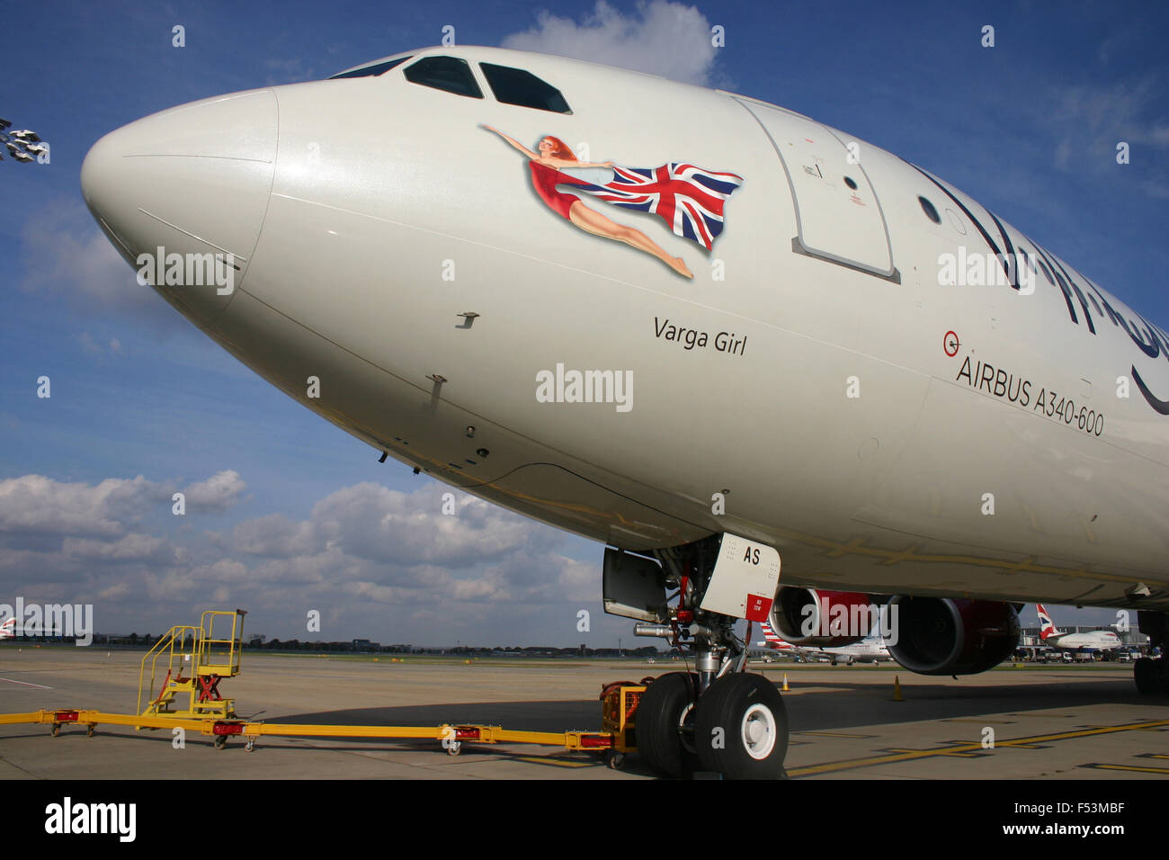 VIRGIN ATLANTIC VARGA GIRL AIRBUS A340 600 Stock Photo
