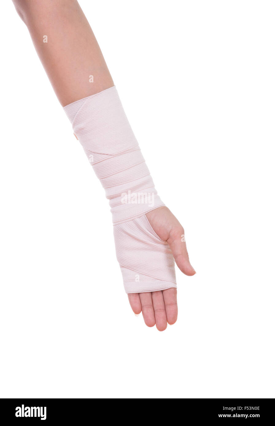 closeup injured arm wrapped in an Elastic Bandage isolated on white background Stock Photo Alamy