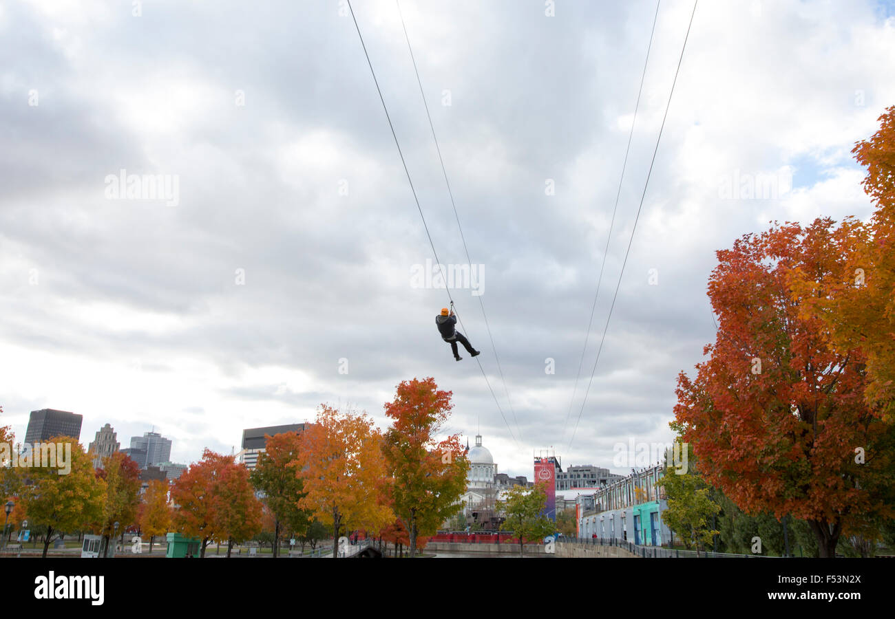 Zip Lining in Old Montreal, Quebec, Canada Stock Photo