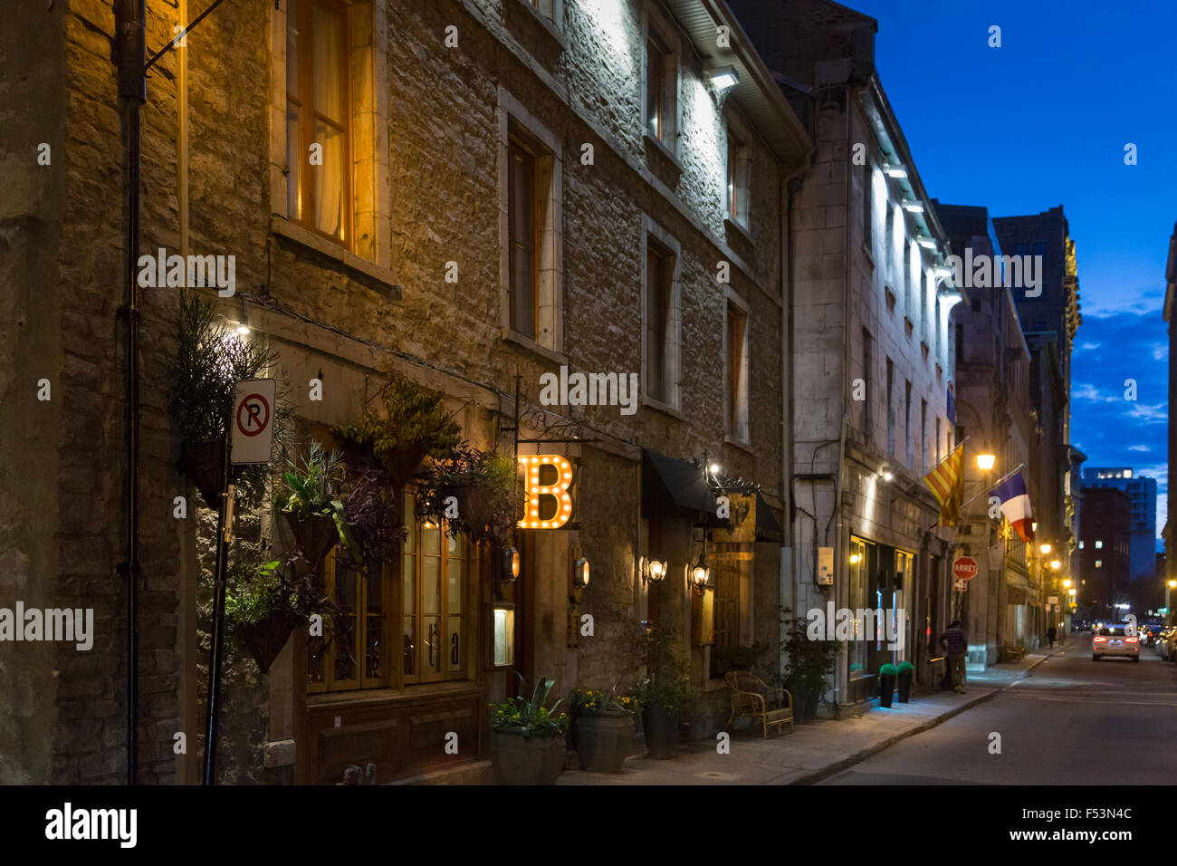 Old Montreal near the Old Port at night, Montreal, Canada Stock Photo