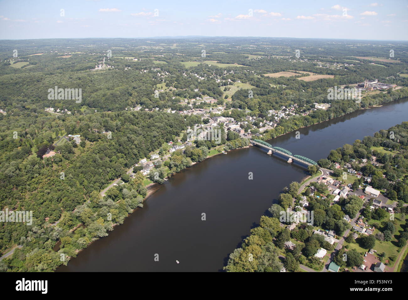 Aerial view of Delaware River, Milford, New Jersey and Upper Black Eddy