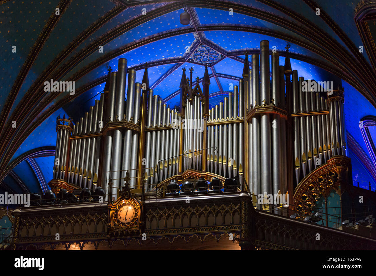 Organ at Basilica Notre Dame, Old City, Montreal, Quebec Stock Photo