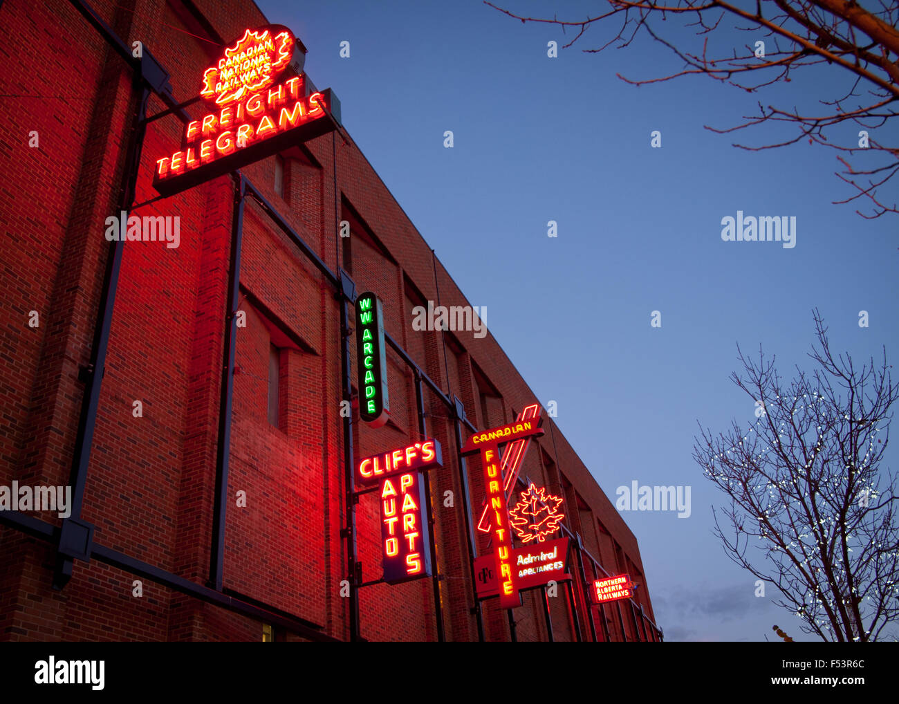 The electric neon signs of the outdoor Neon Sign Museum in Edmonton