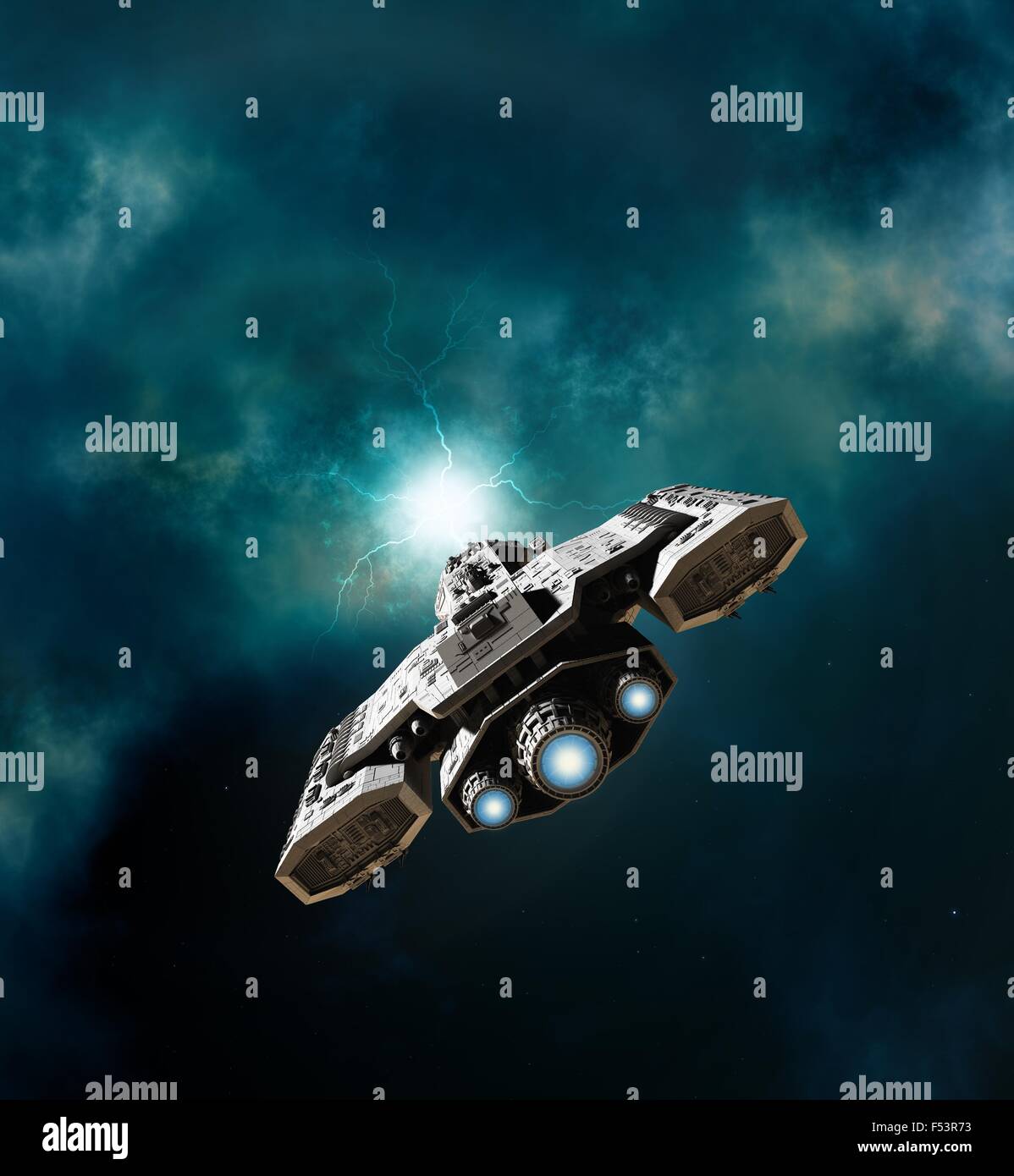 Spaceship Entering a Wormhole Stock Photo - Alamy