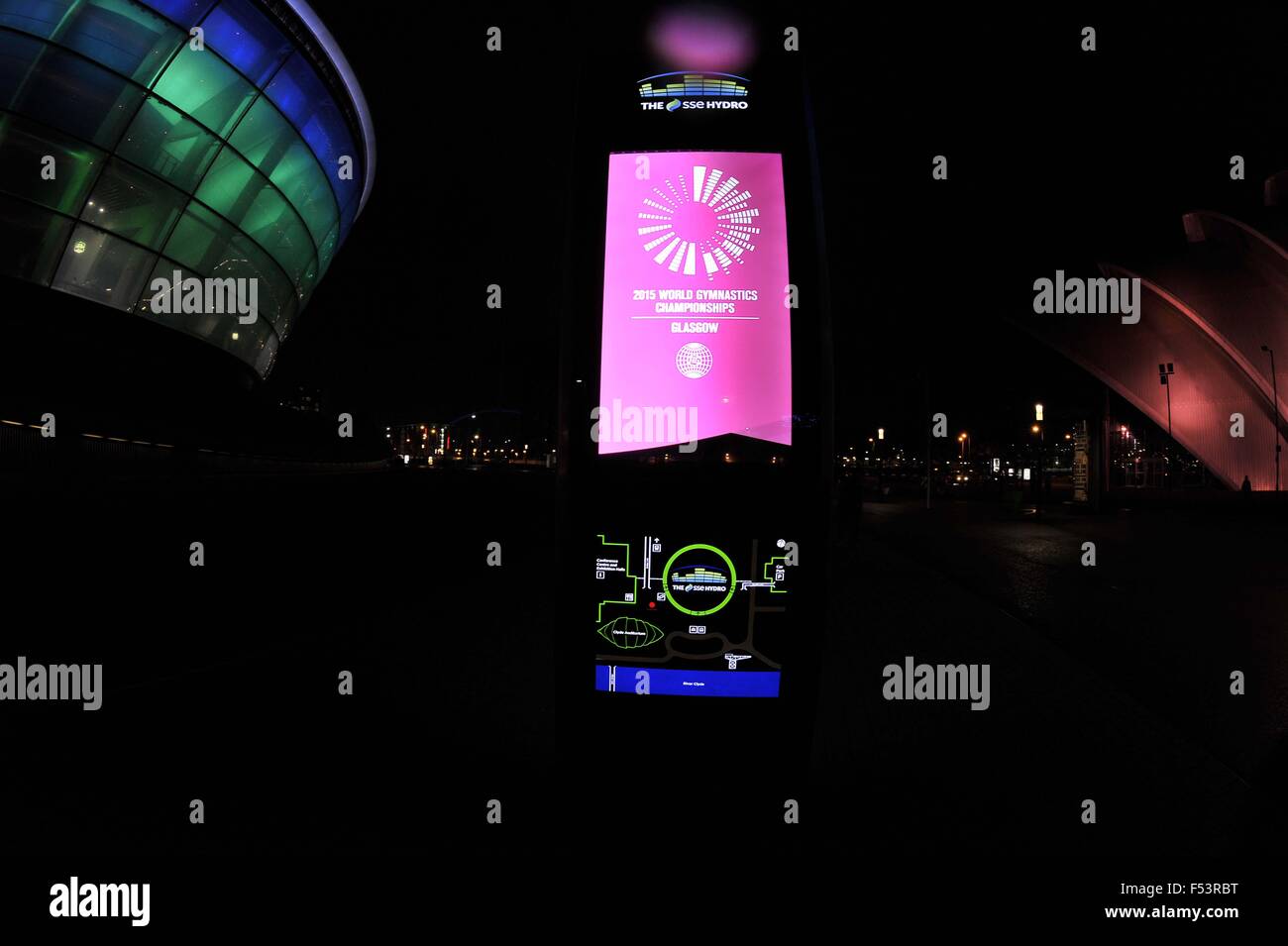 SSE Hydro, Glasgow, Scotland, UK. 26th October, 2015. A  gv (general view) of the outside of the SSE Hydro and the Armadilo. 2015 FIG artistic gymnastics world championships. SSE Hydro. Glasgow. Scotland. UK. 26/10/2015. Credit:  Sport In Pictures/Alamy Live News Stock Photo