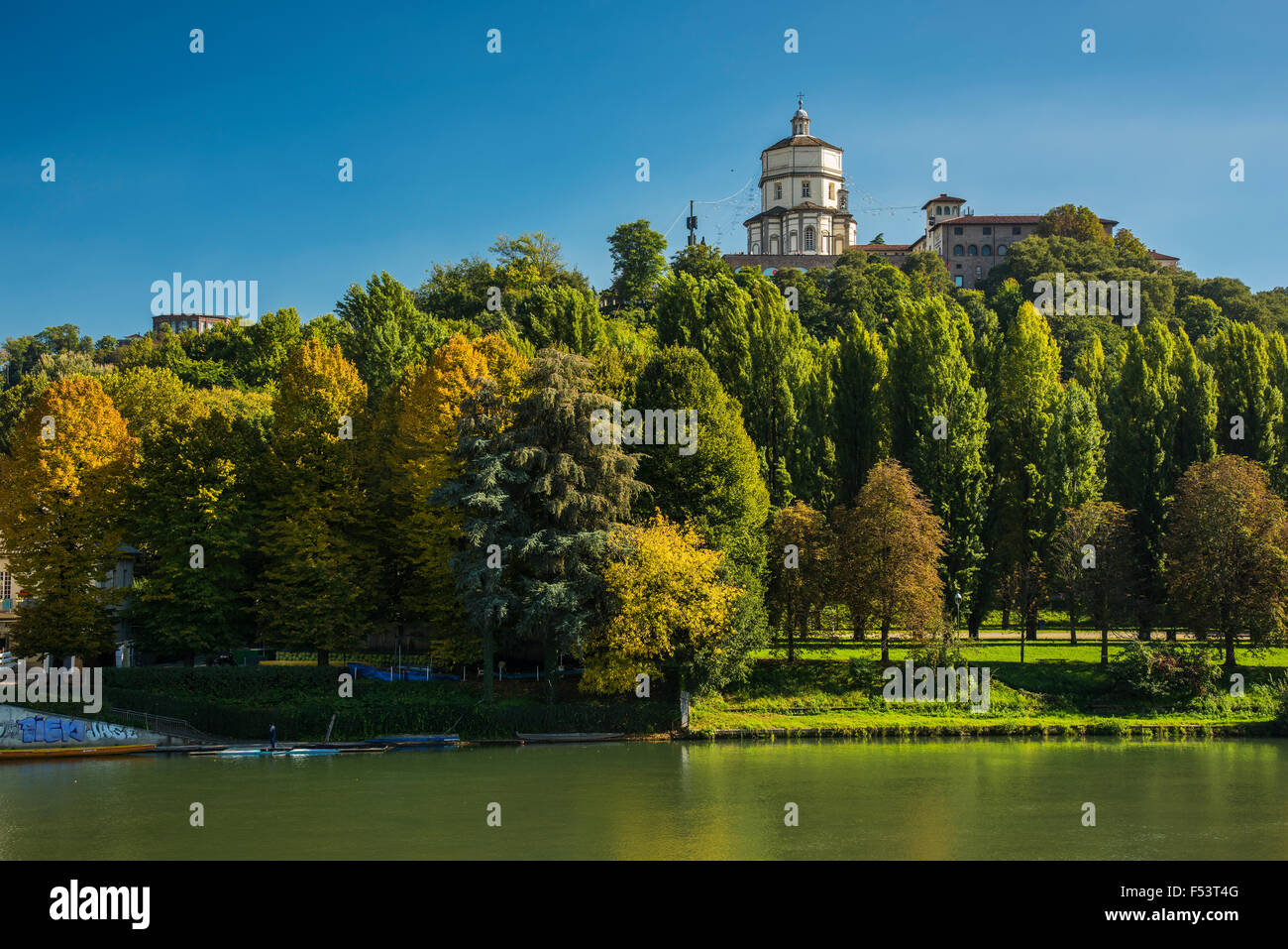 Po river and Santa Maria del Monte church, Turin, Piedmont, Italy Stock Photo