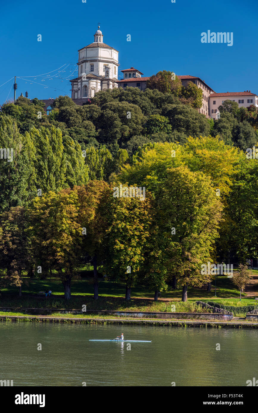 Po river and Santa Maria del Monte church, Turin, Piedmont, Italy Stock Photo