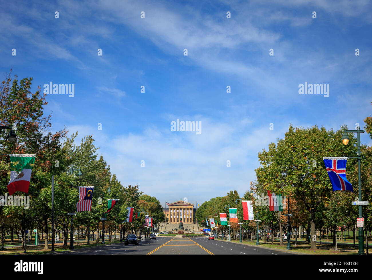 The Benjamin Franklin Parkway and Art Museum  with runners, Philadelphia, Pennsylvania Stock Photo