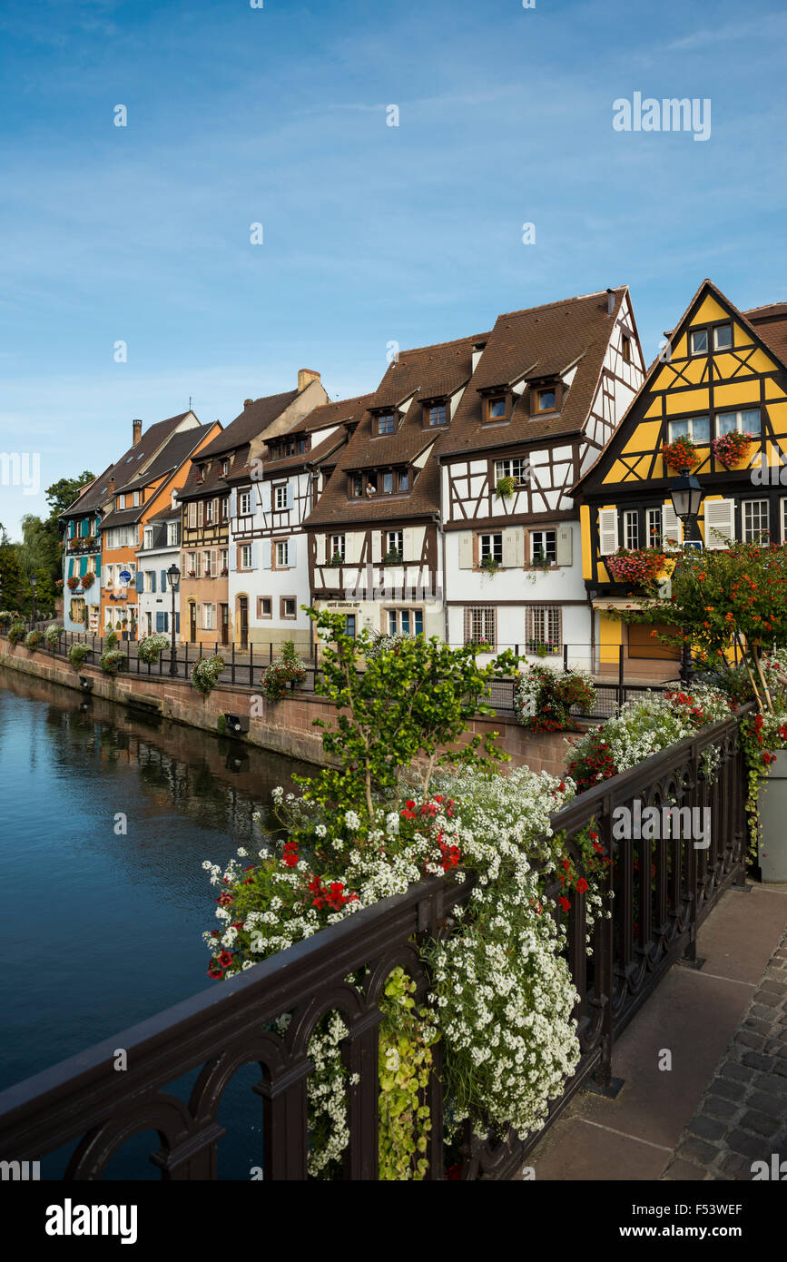 Timbered houses and canal, Little Venice, Petite Venice, Colmar, Alsace, France Stock Photo