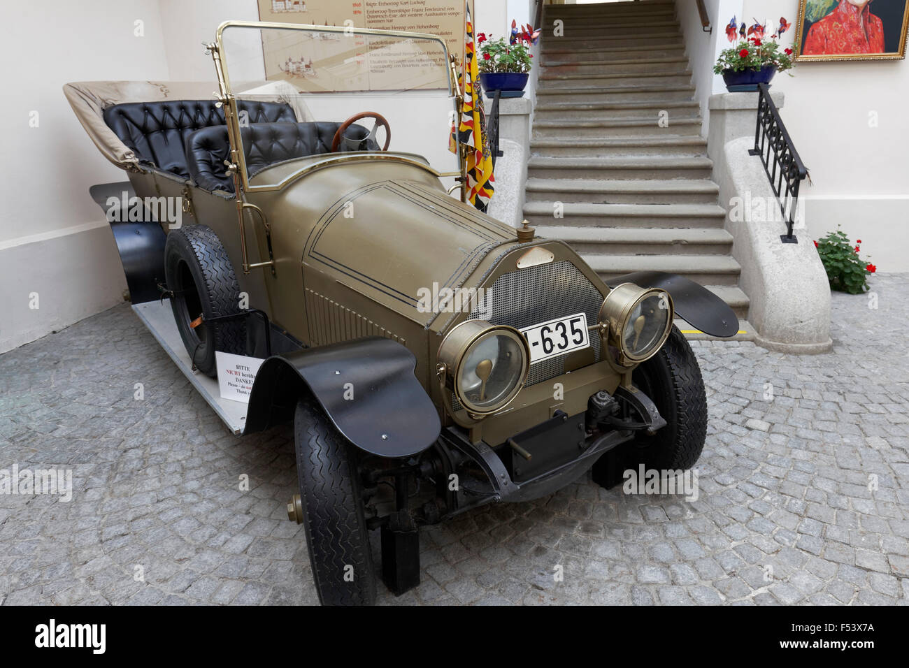 Old automobile built by Gräf & Stift, vehicle of the Sarajevo assassination, replica, Schloss Artstetten, Artstetten Stock Photo