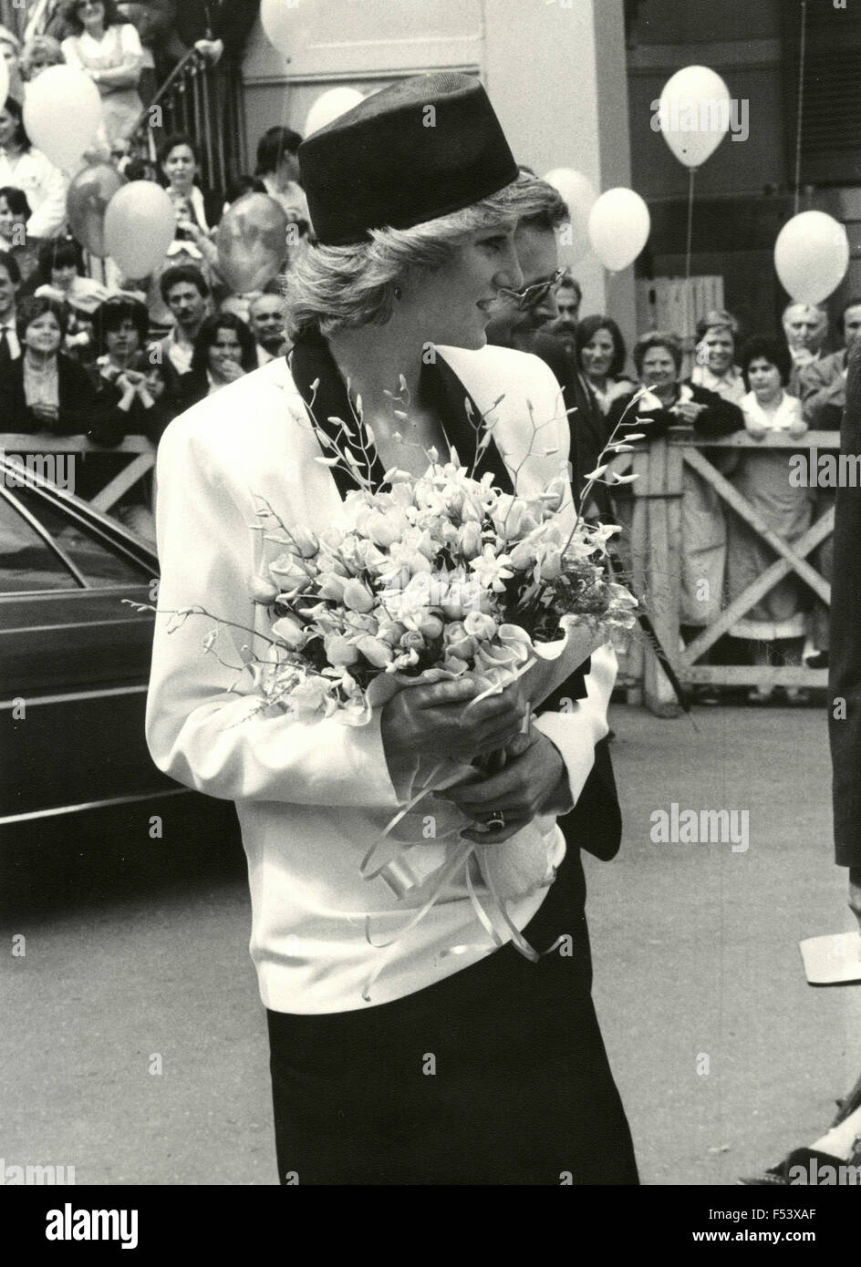 Princess Diana Spencer with a bouquet of flowers , UK Stock Photo