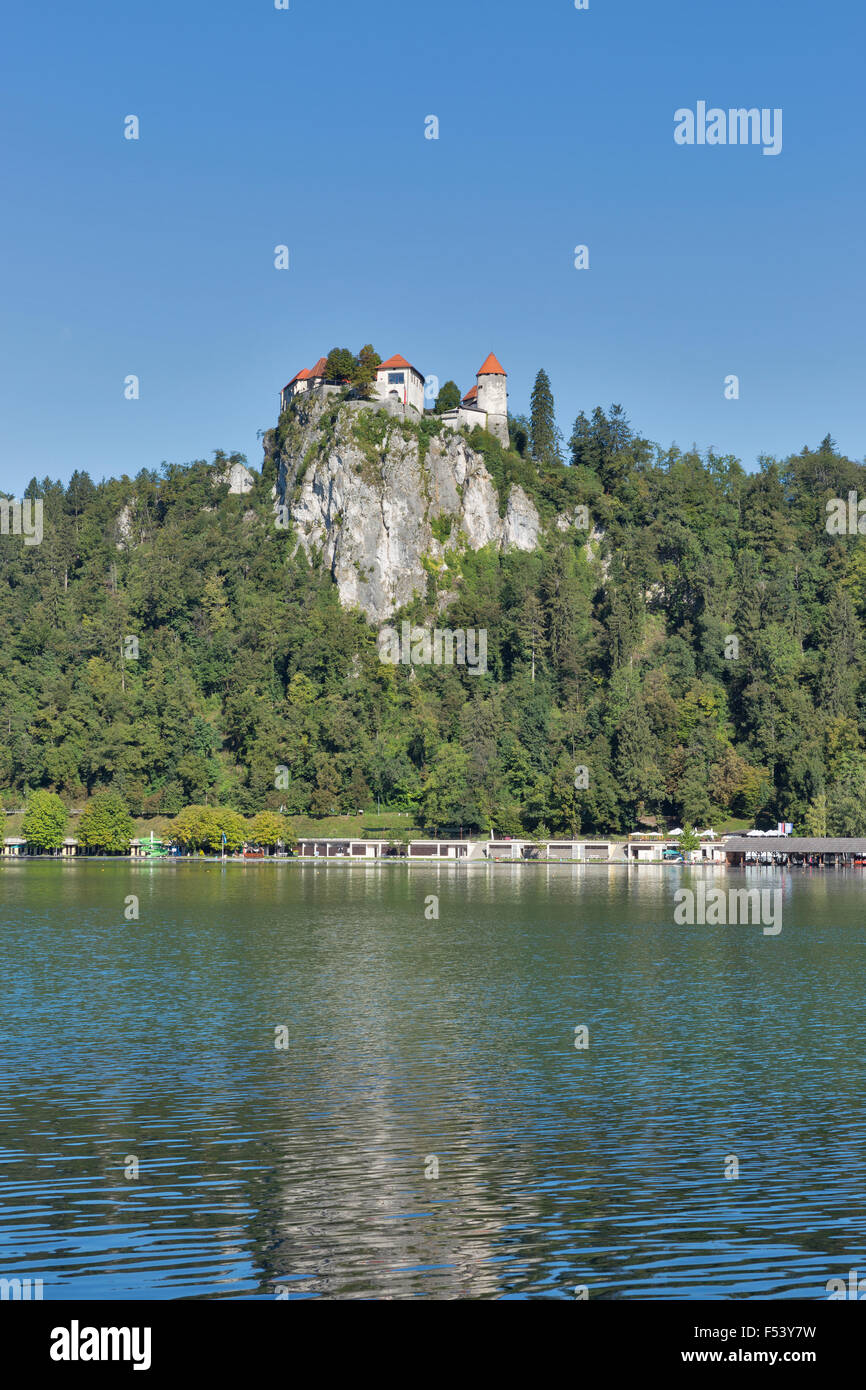 Medieval castle overlooking the Bled Lake in Slovenia. One of the picturesque sites of the nation. Stock Photo