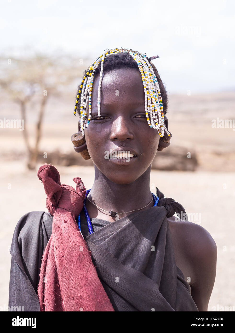 Maasai young girl in Arusha region, Tanzania, Africa. Stock Photo