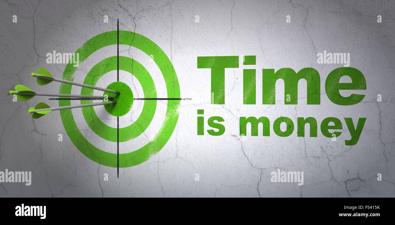 Finance concept: target and Time Is money on wall background Stock ...