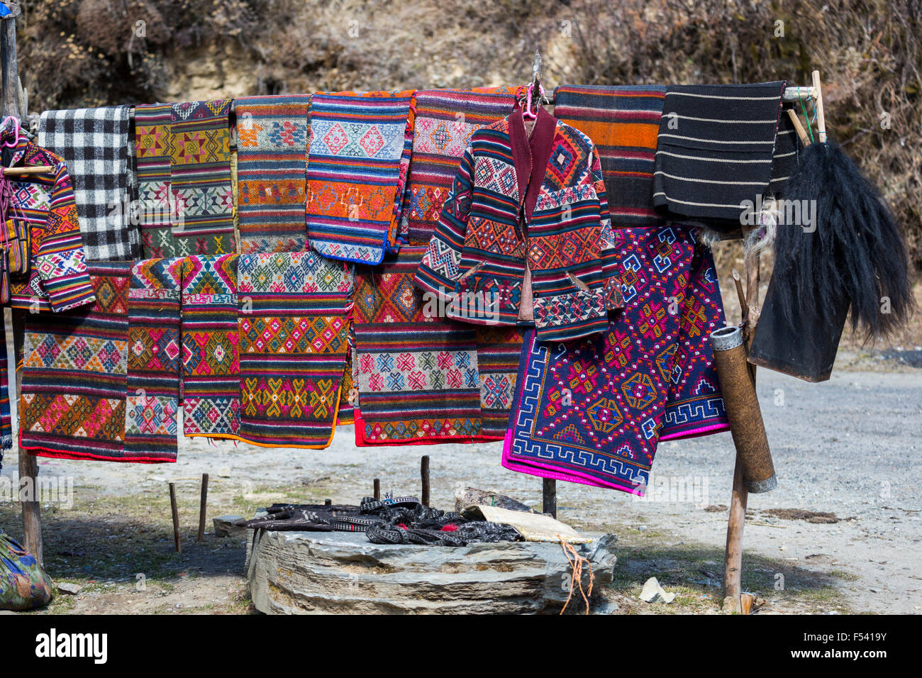 Yak hair products, Pele La mountain pass, Wangdue Phodrang, Bhutan