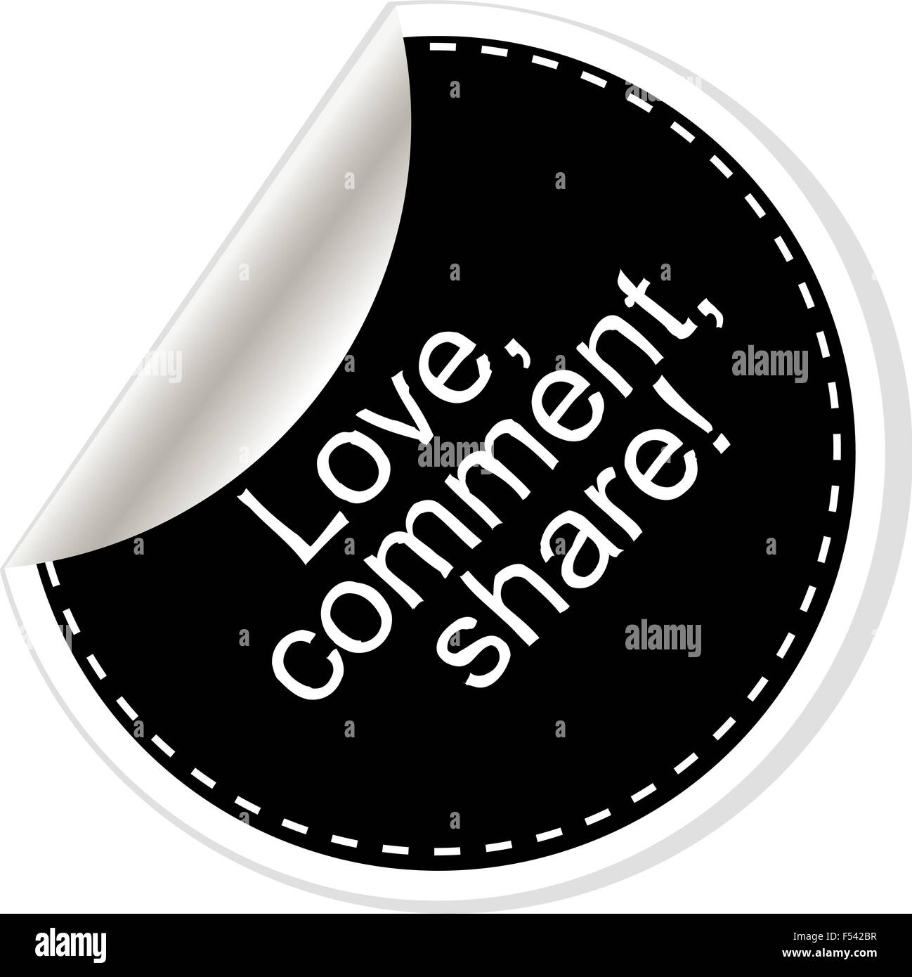 Love. Comment. Share. Inspirational motivational quote. Simple trendy design. Black and white stickers. Stock Photo