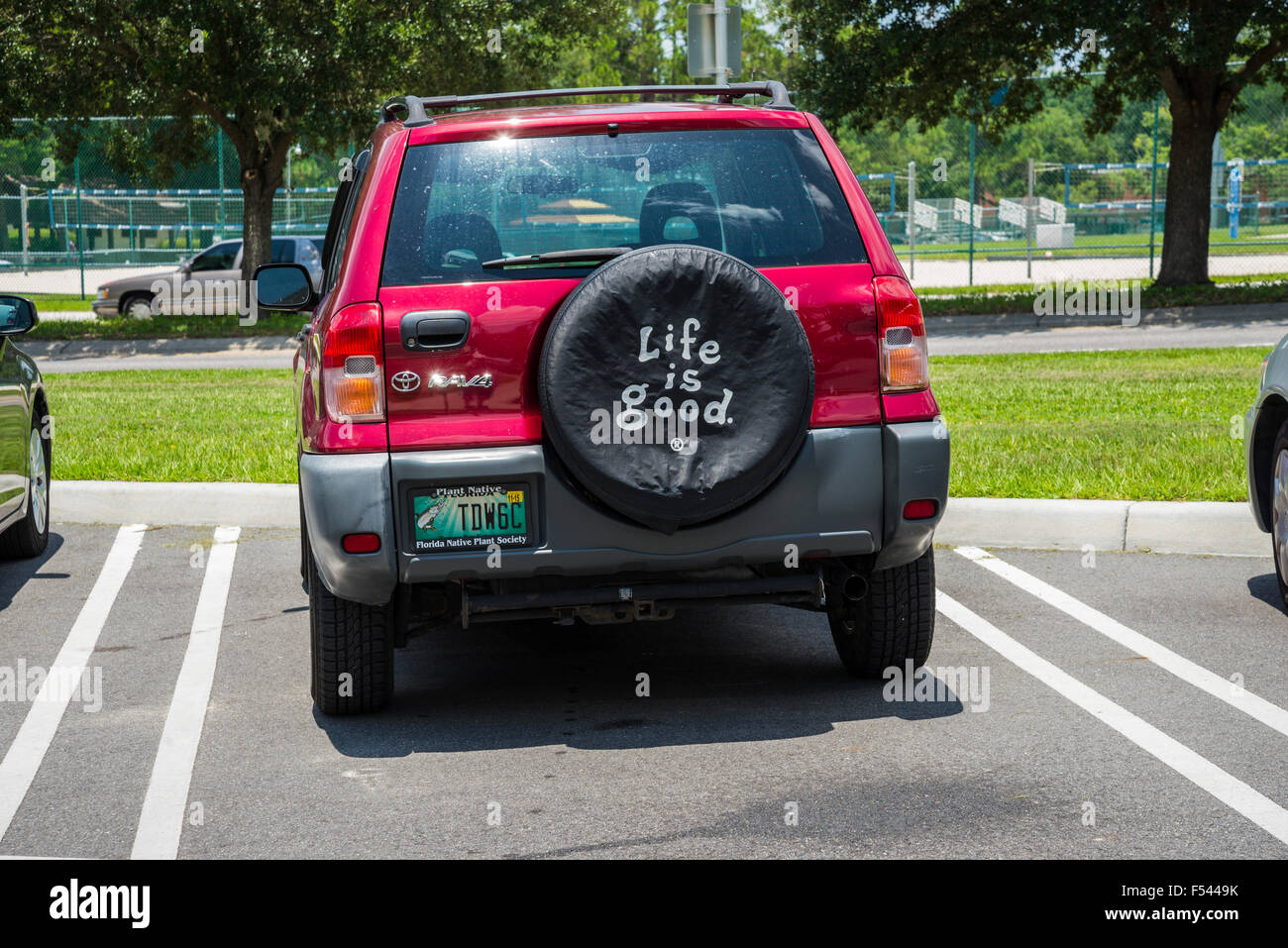 Life is good tire cover on suv Stock Photo Alamy