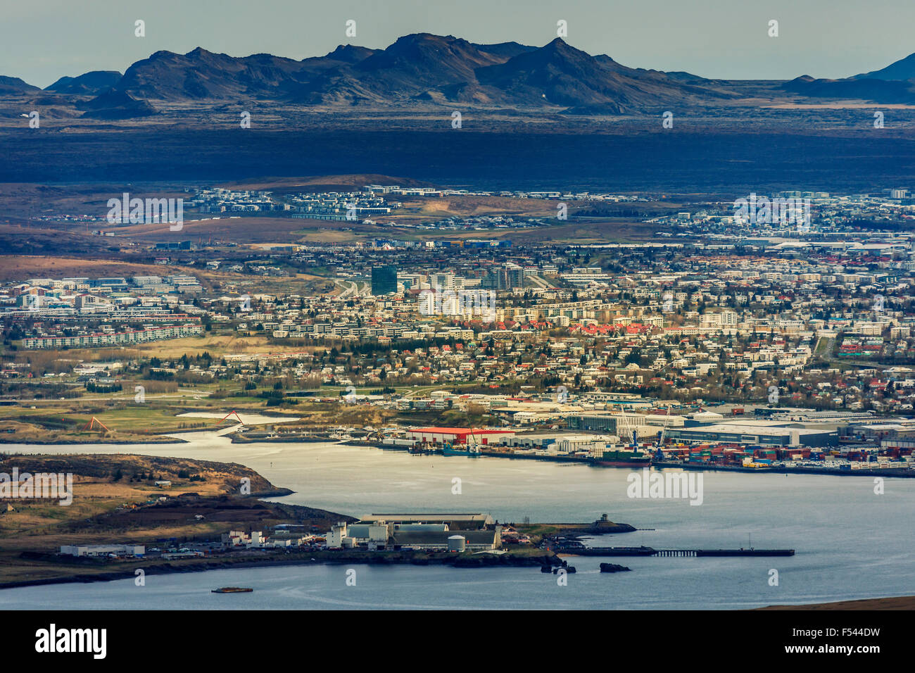 View of Reykjavik from Mt Esja, Reykjavik, Iceland Stock Photo