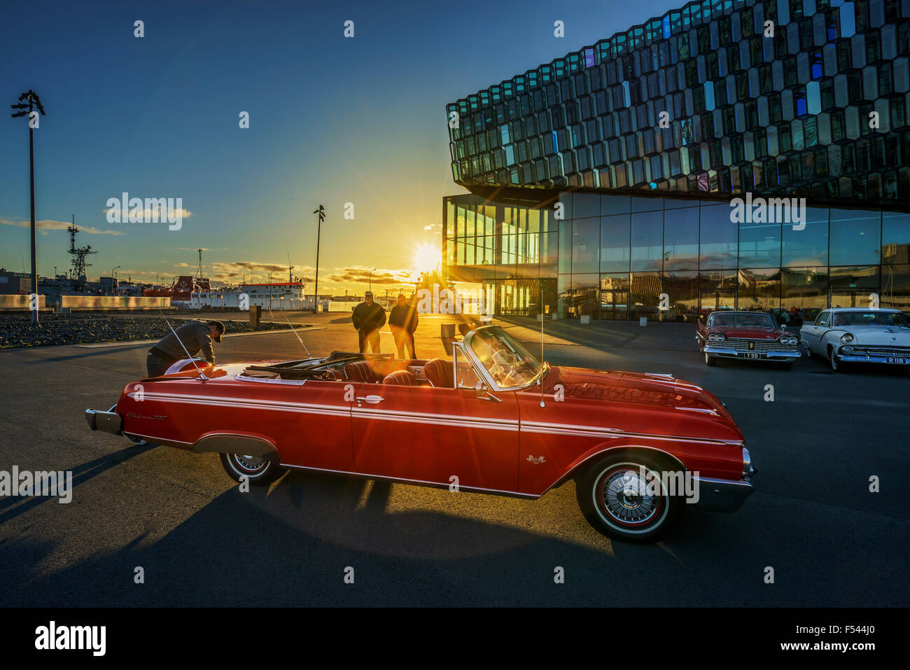 Red Ford Galaxie 500 Convertible, Reykjavik, Iceland Stock Photo