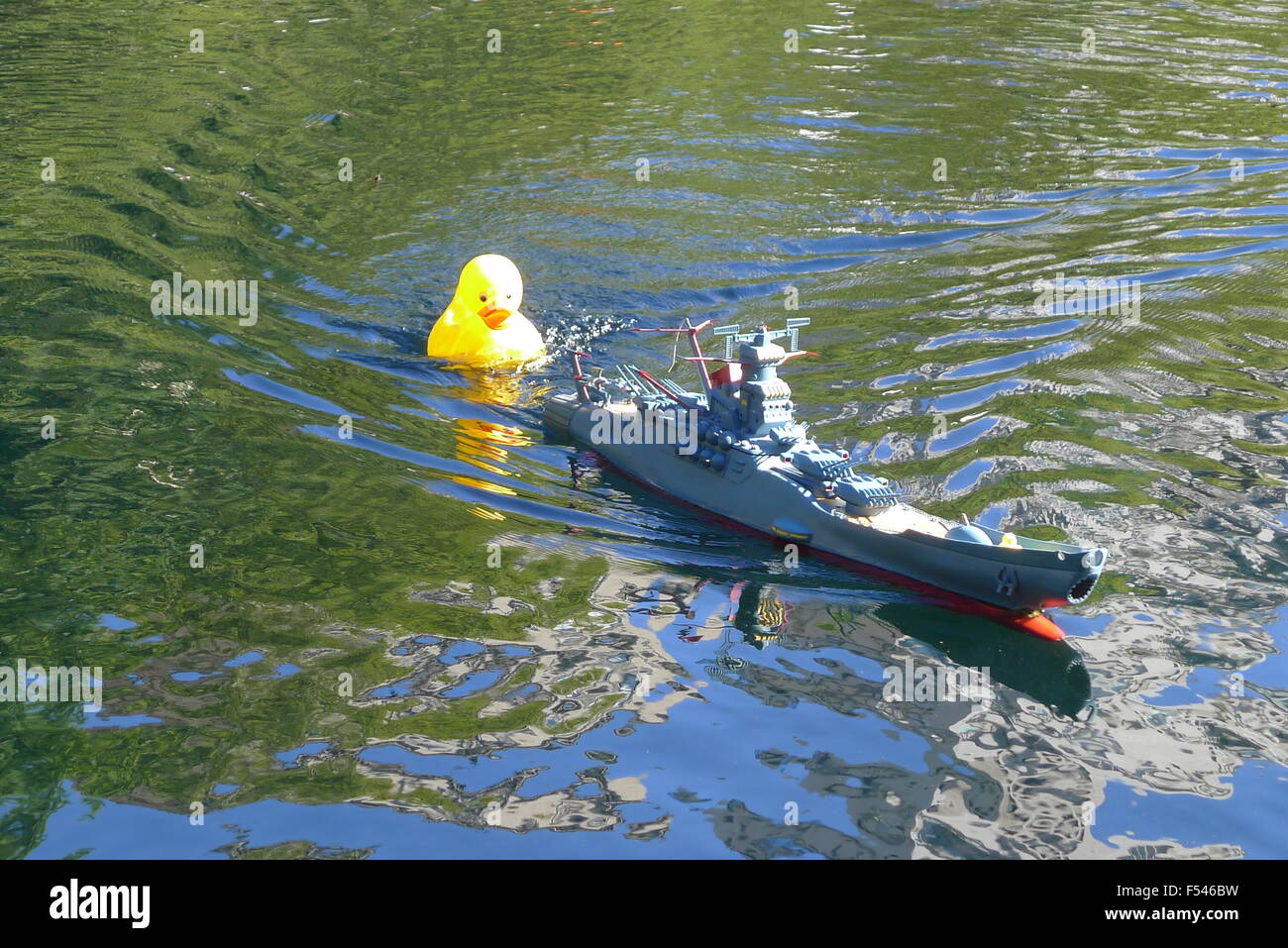 Space Cruiser Argo and Rubber Yellow Duck Stock Photo