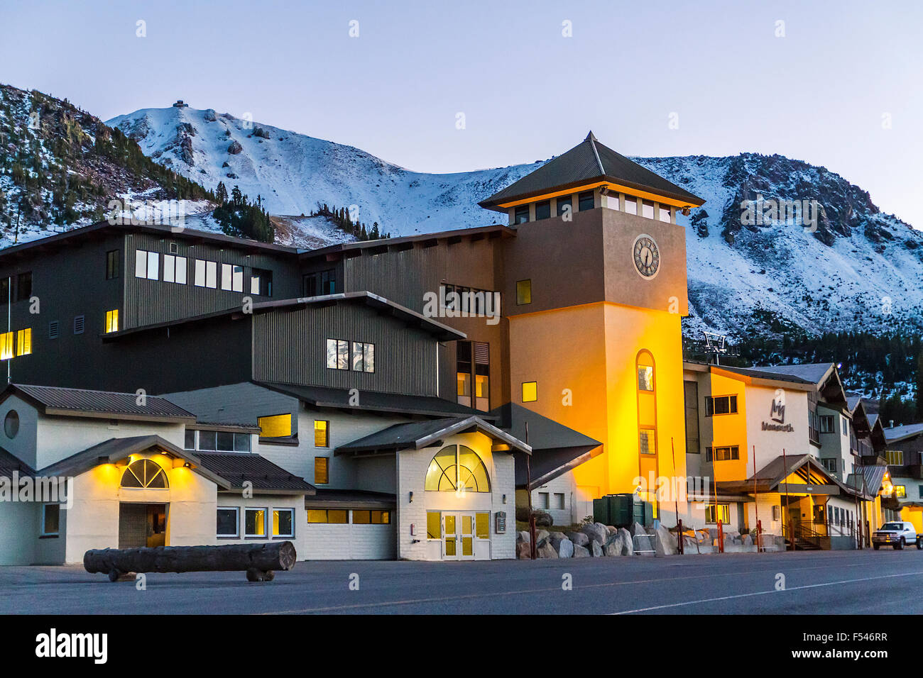 One of the buildings at the Mammoth Mountain Ski Resort at Mammoth Lakes California USA in the Eastern Sierra Nevada Mountains Stock Photo