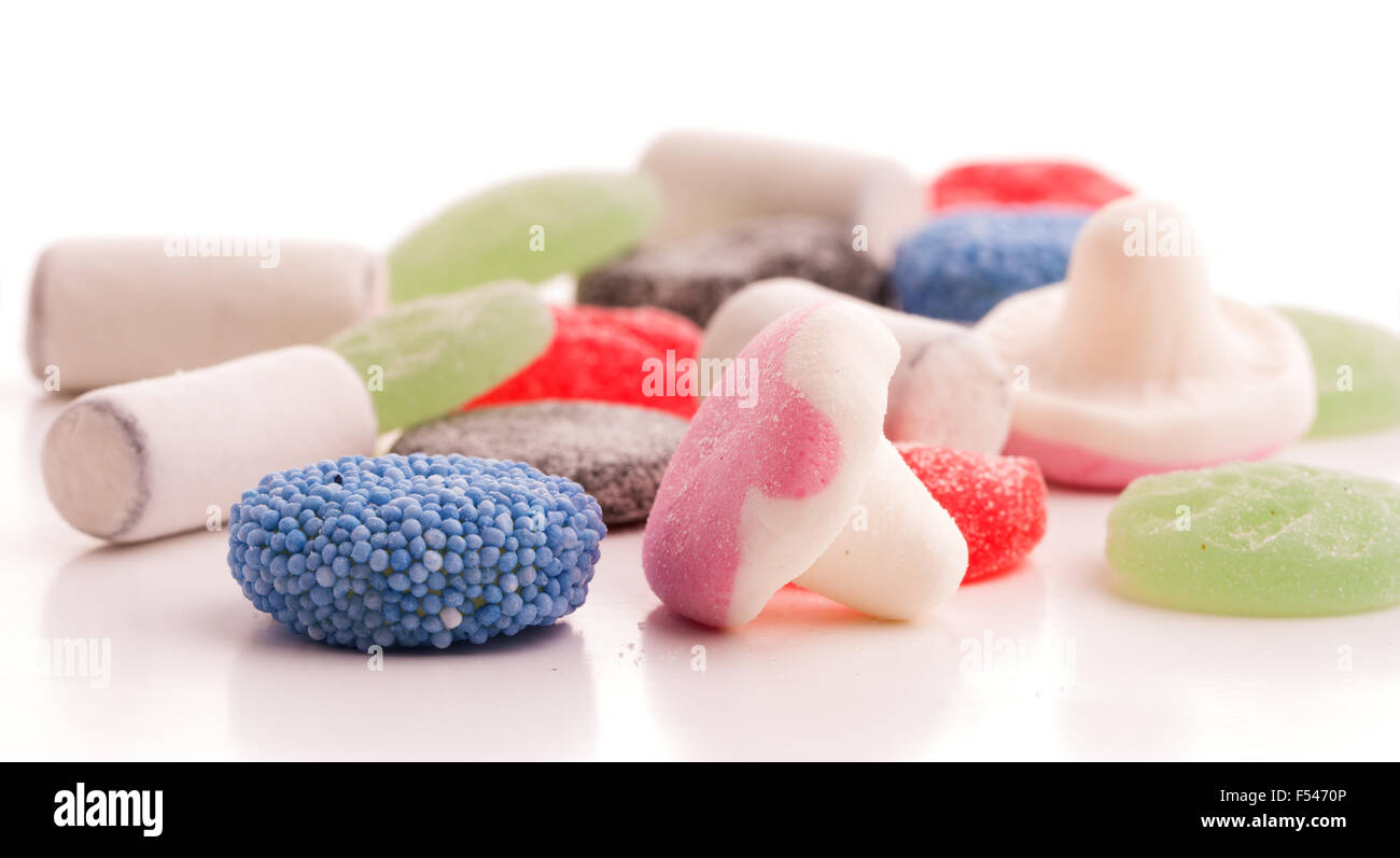 Colorful assorted candy on white Stock Photo Alamy